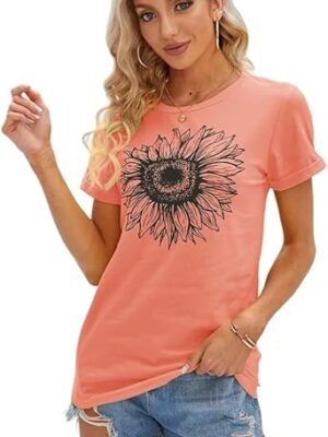Women T Shirts Short Sleeve Tees Sunflower Graphic Loose Tops