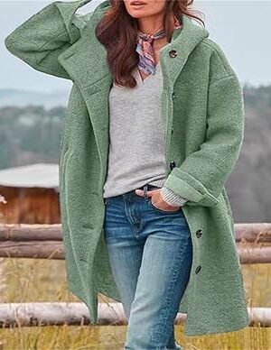 Women Single Breasted Hood Casual Blend Jacket