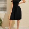 Women Short Sleeve Casual Dresses VNeck Floral Party Dress with Pockets