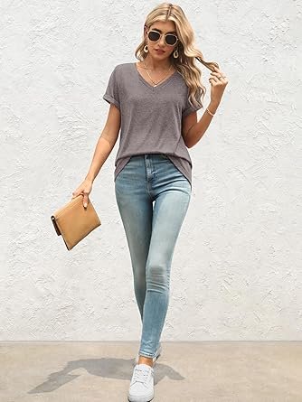 T Shirts Short Sleeve V Neck Tees for Women Fashion Tops Trendy Lightweight