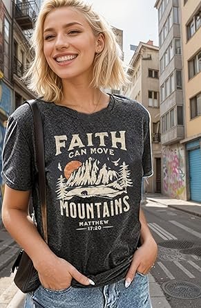 Women Camping Hiking Shirt Sunrise Pine Tree Graphic Tees Nature Casual Short Sleeve Shirt