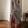 Casual Womens Fashion Short Sleeve Maxi Dress T Shirt Dress Striped Long Color Block Maxi Dress