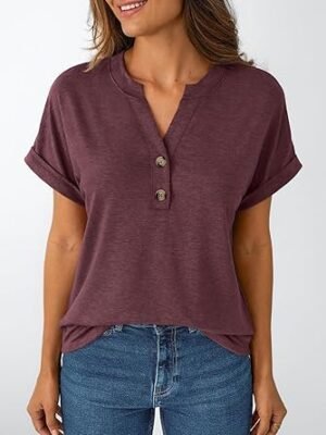 Women Short Sleeve Shirts Henley Dressy Casual
