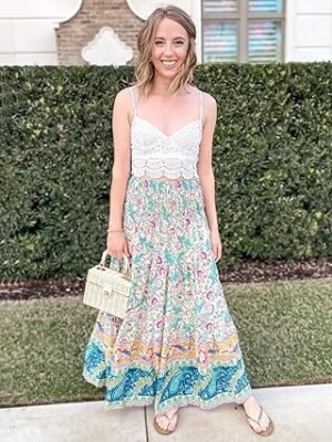 Women 2025 Bohemian Long Skirts Flowy High Waist A Line Maxi Skirts