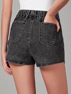 Woman High Waisted Pull On Stretchy Denim Wrap Skirt with Shorts Trendy Asymmetrical Skort