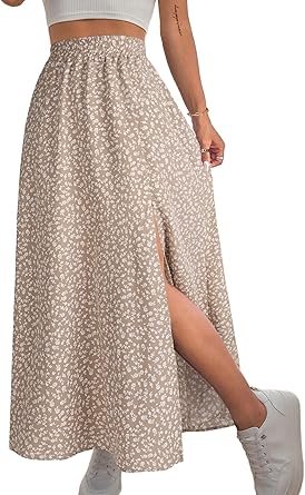 Women Boho Floral Slit Maxi Skirt Split Thigh High Waisted Long Sexy Skirt