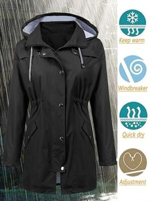 Women Waterproof Long Hooded Travel Jacket